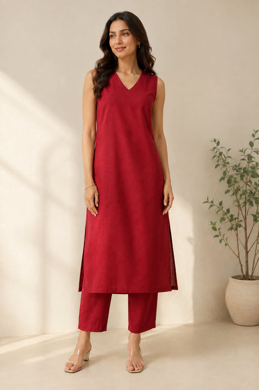 Cherry Red Kurta Set
