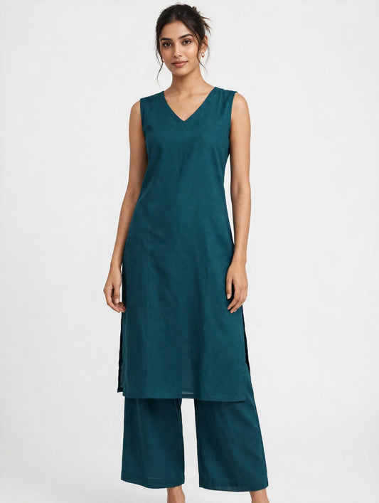 Peacock blue kurta set