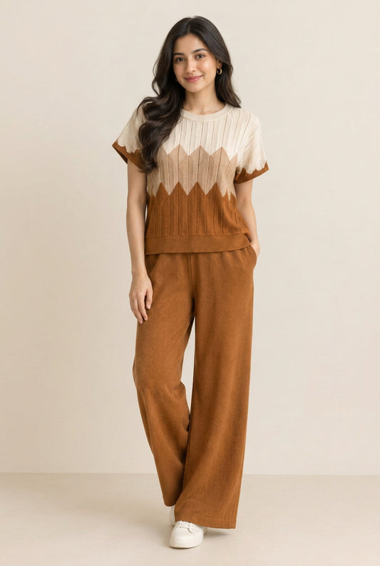 Brown knitted Co-Ord Set