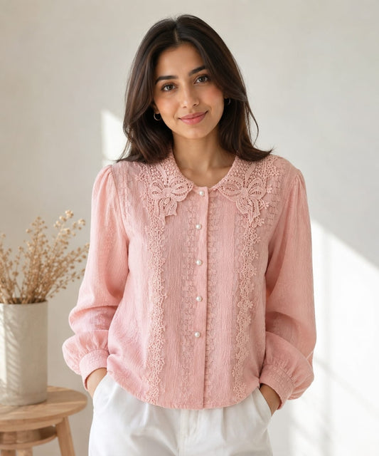 Lace work pink top