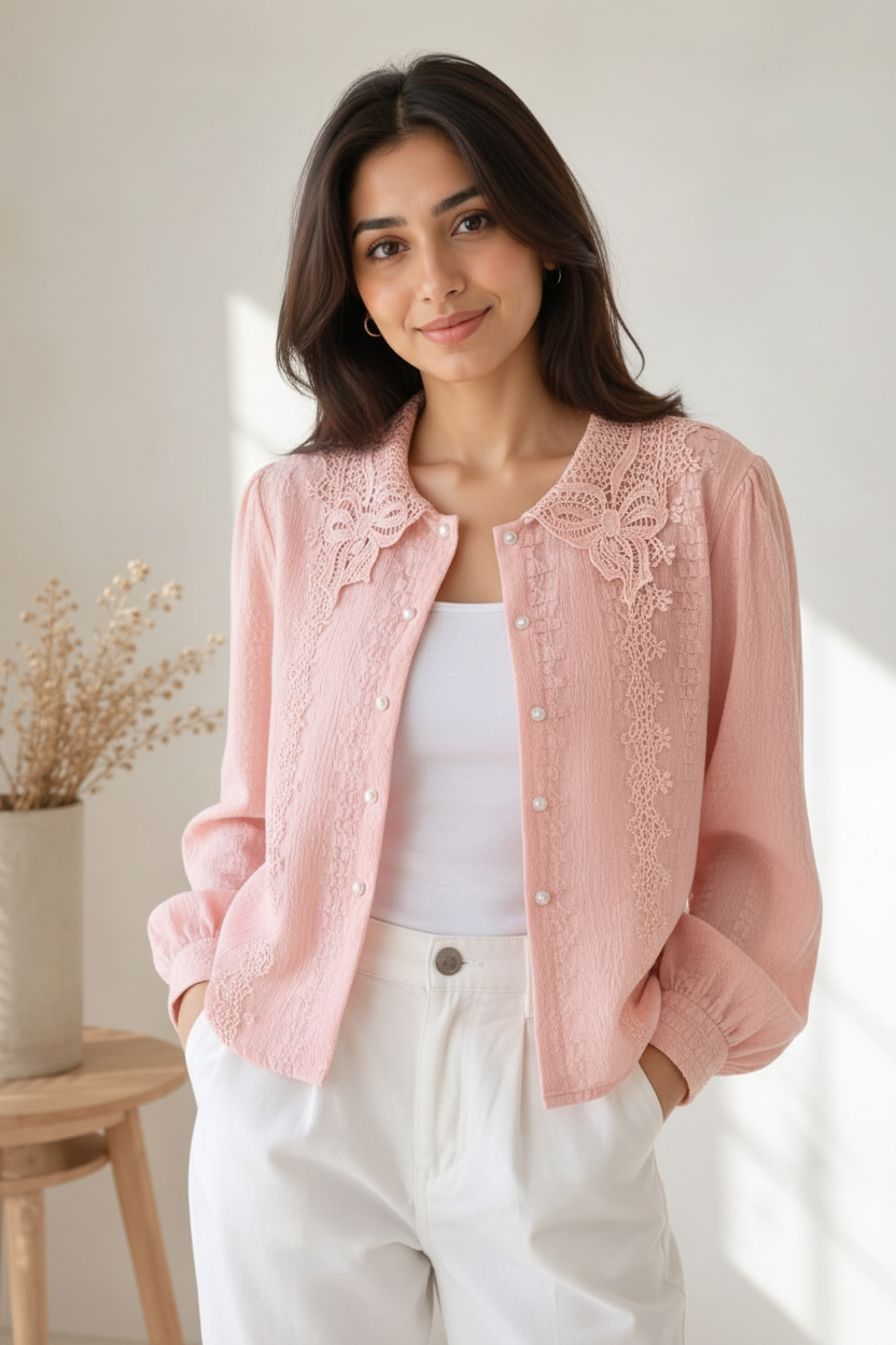 Lace work pink top
