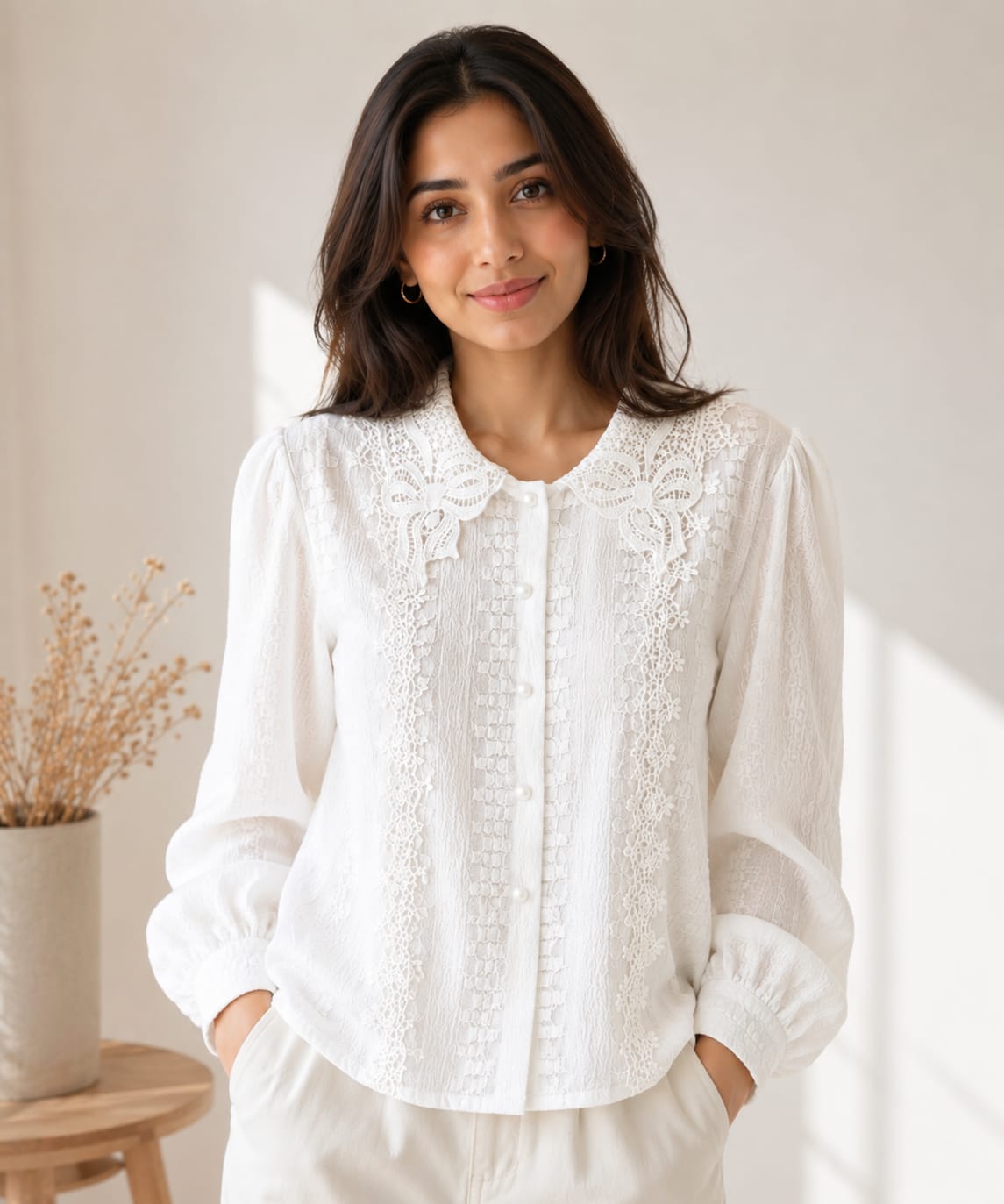 Lace work white top